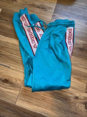 Kappa Teal Joggers with Red & White Logo Tape
